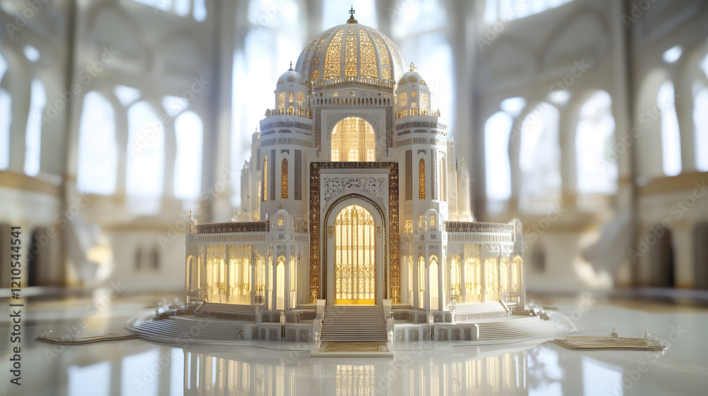 Obraz premium Intricate Architectural Masterpiece with Golden Dome in Bright Sunlit Interior : Generative AI