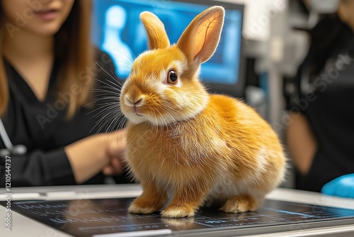 This veterinary medicine scene shows a rabbit undergoing pet diagnostic imaging, highlighting the importance of advanced care for furry companions. photo