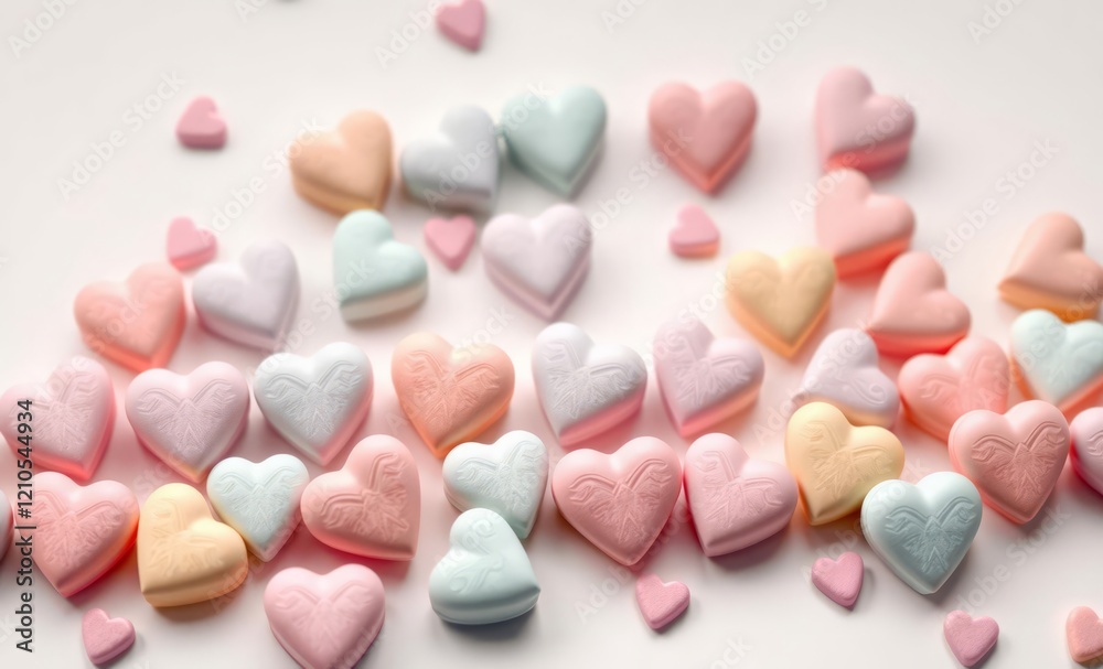 Pastel colored heart shaped marshmallow candies arranged on a soft white backdrop for a romantic and sweet aesthetic decoration valentines backdrop love heart valentine vector romantic day holiday Pastel colored heart shaped marshmallow candies arranged on a soft white backdrop for a romantic and sweet aesthetic decoration valentines backdrop love heart valentine vector romantic day holiday