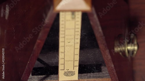 antique mechanical metronome in wood with the rod that moves