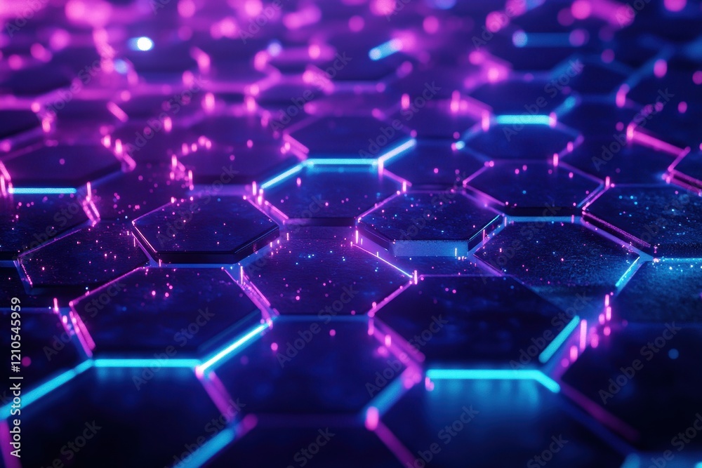 Abstract Hexagon Network: Neon Glow in Purple and Blue Abstract Hexagon Network: Neon Glow in Purple and Blue