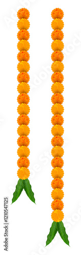 marigold, Marigold Flower Garlands Decoration, durga puja, Vector marigold, karwa choth. dasara onam, Dhanteras, Durga Puja, Frame. Ganesh Chaturthi, Border, Navratri. Saraswati puja, offer. sale 