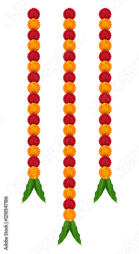 marigold, Marigold Flower Garlands Decoration, durga puja, Vector marigold, karwa choth. dasara onam, Dhanteras, Durga Puja, Frame. Ganesh Chaturthi, Border, Navratri. Saraswati puja, offer. sale 