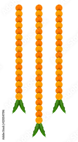 marigold, Marigold Flower Garlands Decoration, durga puja, Vector marigold, karwa choth. dasara onam, Dhanteras, Durga Puja, Frame. Ganesh Chaturthi, Border, Navratri. Saraswati puja, offer. sale 