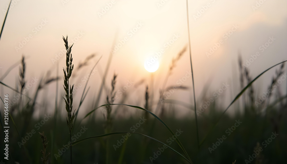 Campo de hierba y fondo suave y difuminado con un ambiente de atardecer o amanecer Campo de hierba y fondo suave y difuminado con un ambiente de atardecer o amanecer