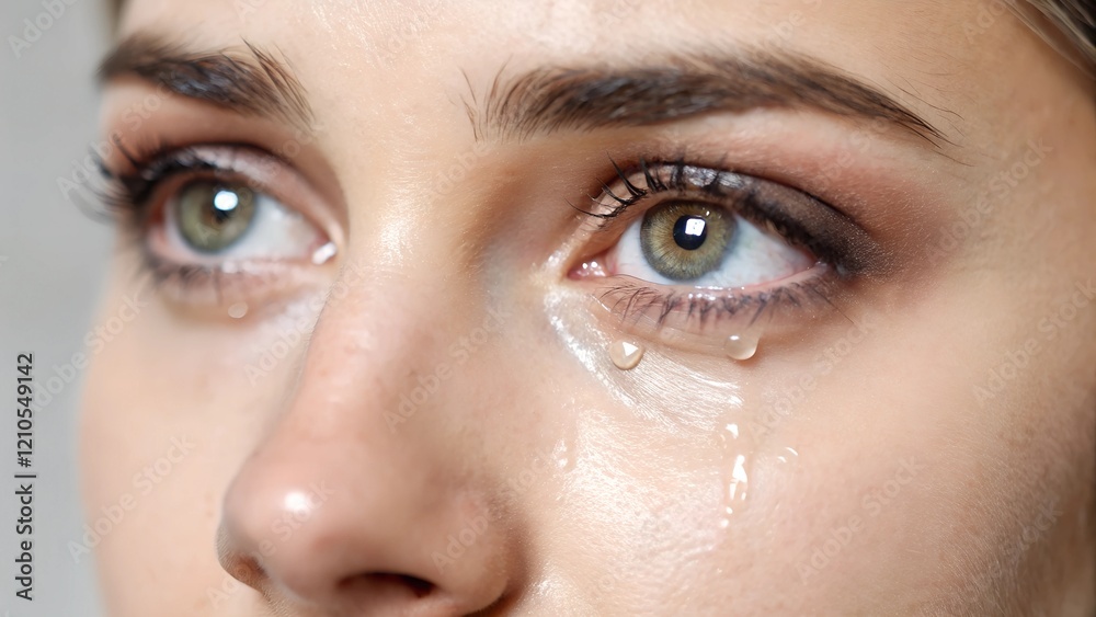 Fototapeta premium A dramatic close-up of a crying eye. The image is full of emotion and intensity.