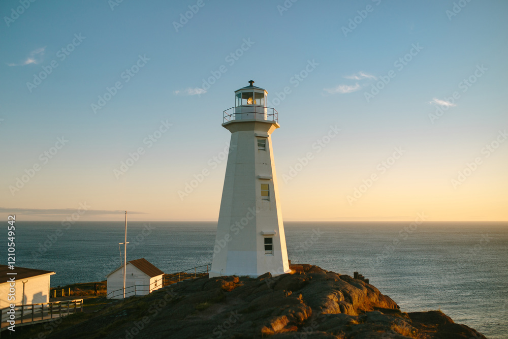 Iconic view of Cape Spear Lighthouse at sunset in Newfoundland Iconic view of Cape Spear Lighthouse at sunset in Newfoundland