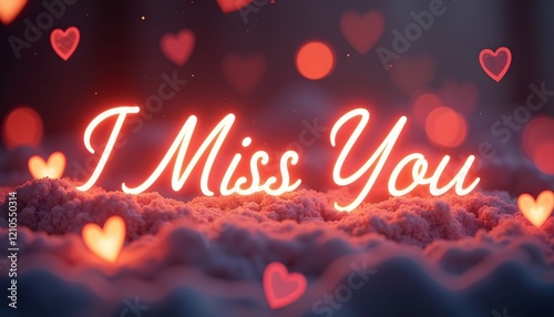 Romantic I Miss You Image with Hearts and Glow photo