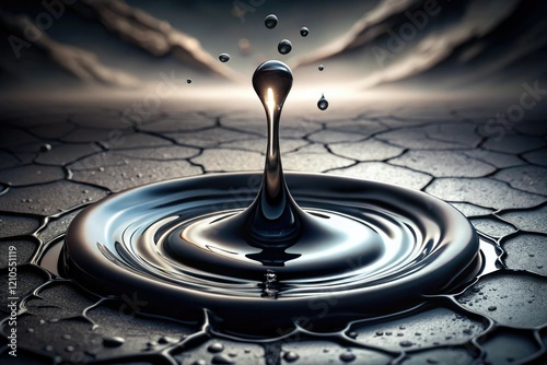Dark viscous liquid drips slowly down a cracked surface, darkness, moldiness