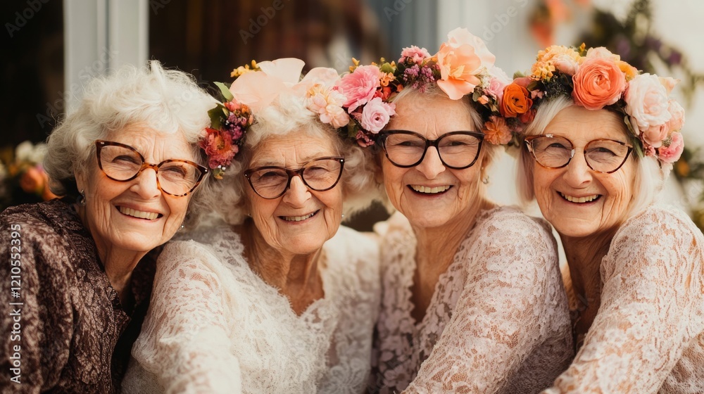 cute and smiling  flower grannies at the wedding, 16:9