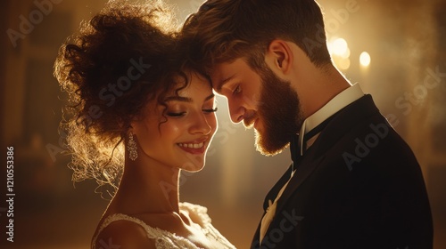 Romantic Couple Embrace: A Timeless Love Story Captured in Warm Golden Light photo