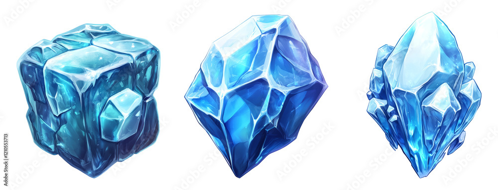 Isolated Ice Cubes and Crystals on Transparent Background for Design Use Isolated Ice Cubes and Crystals on Transparent Background for Design Use