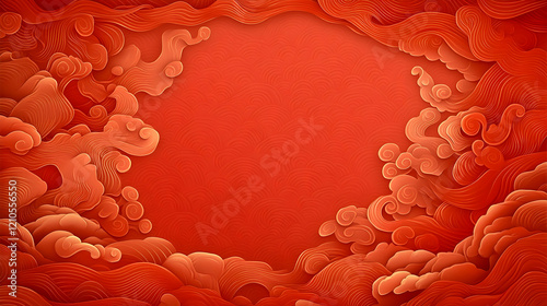 Red cloud wave frame design, perfect for Chinese New Year celebrations or festive backgrounds