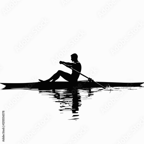 Silhouette of a rower gliding through calm water