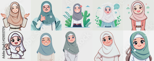 cute cartoon vector of a woman in hijab