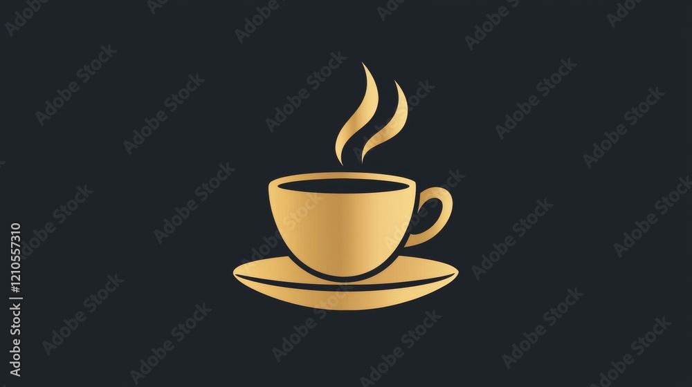 Obraz premium Delicious hot coffee served in a stylish golden cup with steam rising above it, perfect for a cozy morning