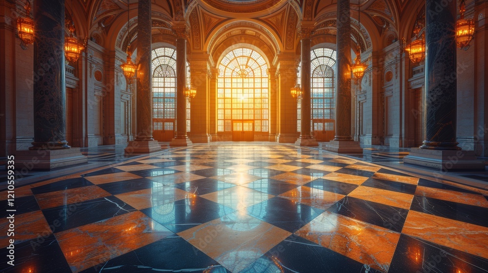 Obraz premium Metropolitan Plaza Showcasing Iconic Landmarks. morning light reflecting classical elegance, timeless charm, and metropolitan allure in high definition photography styled in urban classicism.