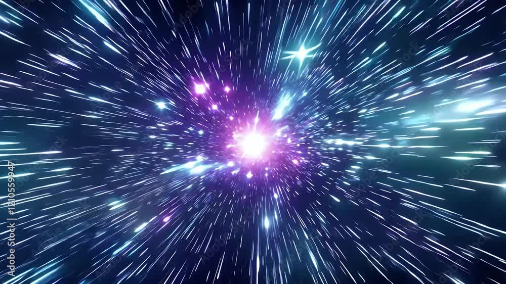 visually dynamic space themed animation featuring a warp speed jump effect where countless stars rapidly streak towards the viewer in a thrilling sci fi sequence