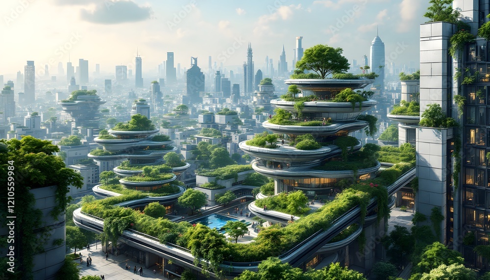 Obraz premium Eco-friendly Futuristic Cityscape Stunning Green Architecture