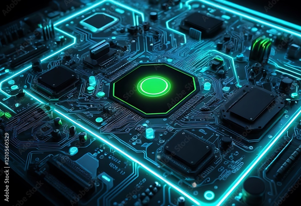 Fototapeta premium Illuminated Circuit Board Shows Advanced Technology