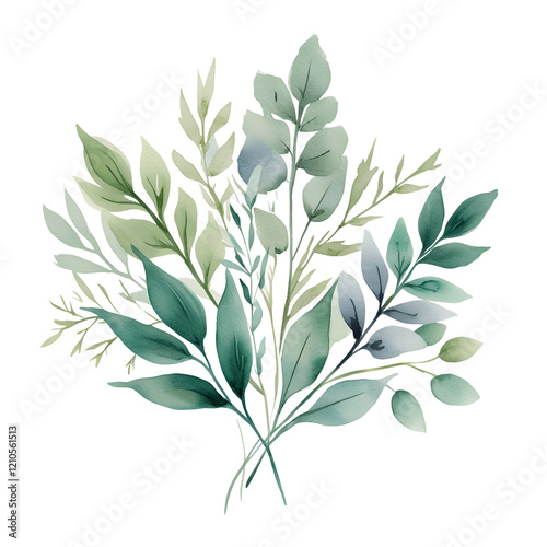 Hand Drawn Watercolour Floral Leaves Illustration Clipart for Design Projects  
