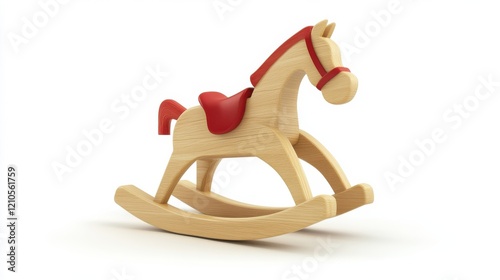 Wooden rocking horse with red saddle designed for children's playtime and enjoyment photo