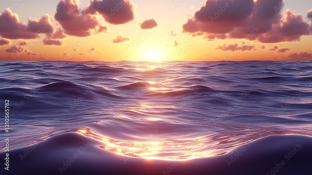Fototapeta premium Serene Sunset Over Gentle Ocean Waves