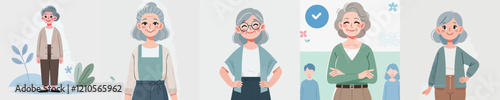 cartoon vector of an elderly person posing and smiling