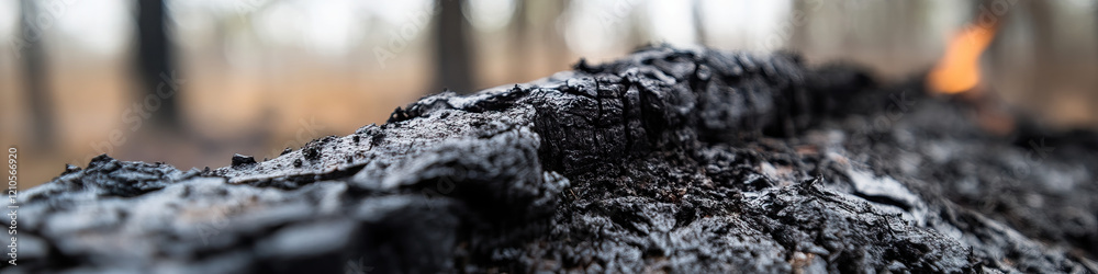 Close-up of Charred Log in Forest Fire Aftermath Close-up of Charred Log in Forest Fire Aftermath