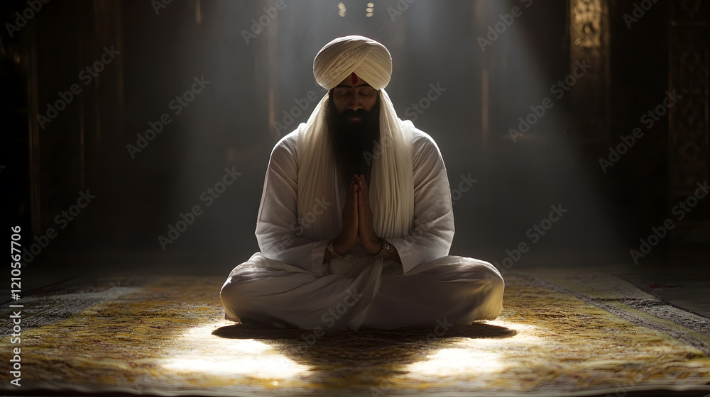 Serene Moment of Sikh Man Meditating in Sunlit Space : Generative AI Serene Moment of Sikh Man Meditating in Sunlit Space : Generative AI