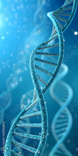 Detailed DNA Helix Illustration in a Serene Blue Background