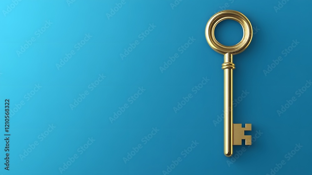 Golden Skeleton Key on a Blue Background Golden Skeleton Key on a Blue Background