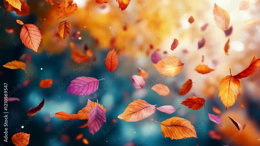 Vibrant autumn leaves swirling gracefully in a colorful breeze Vibrant autumn leaves swirling gracefully in a colorful breeze
