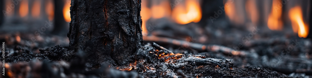 Charred Tree Trunk and Forest Fire Embers Charred Tree Trunk and Forest Fire Embers
