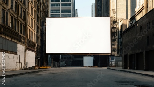 Movie theater scene with a large blank white billboard on the side.
