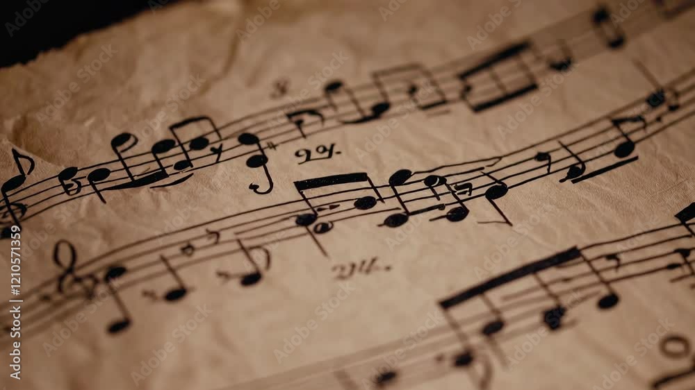 Atmospheric music background with notes on old brown paper Atmospheric music background with notes on old brown paper
