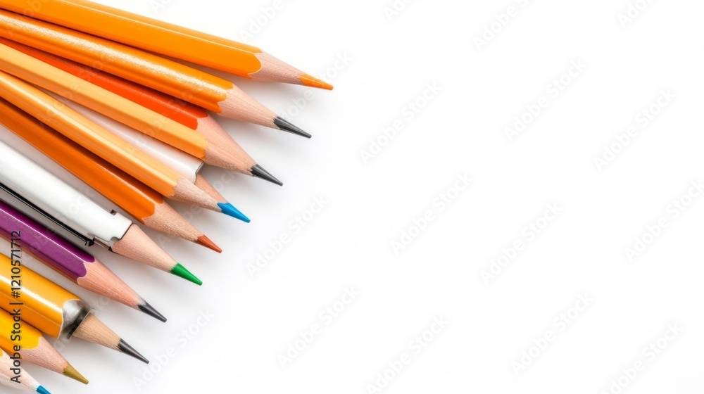 Colorful Pencils Arranged on White Background. Generative AI Colorful Pencils Arranged on White Background. Generative AI