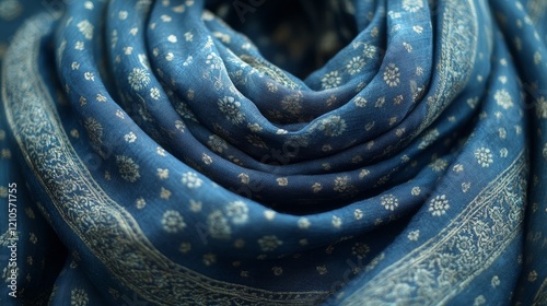 Elegant black fabric with intricate silver floral embroidery on display durin...