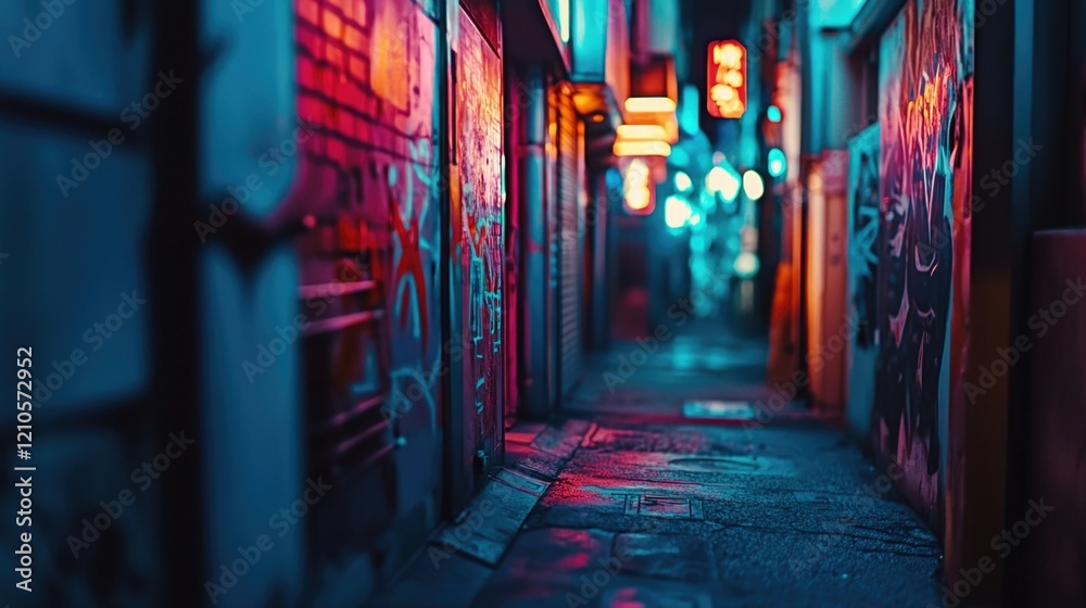 Graffiti, wet ground, reflection of lights on wet cement, urban ambiance. Graffiti, wet ground, reflection of lights on wet cement, urban ambiance.