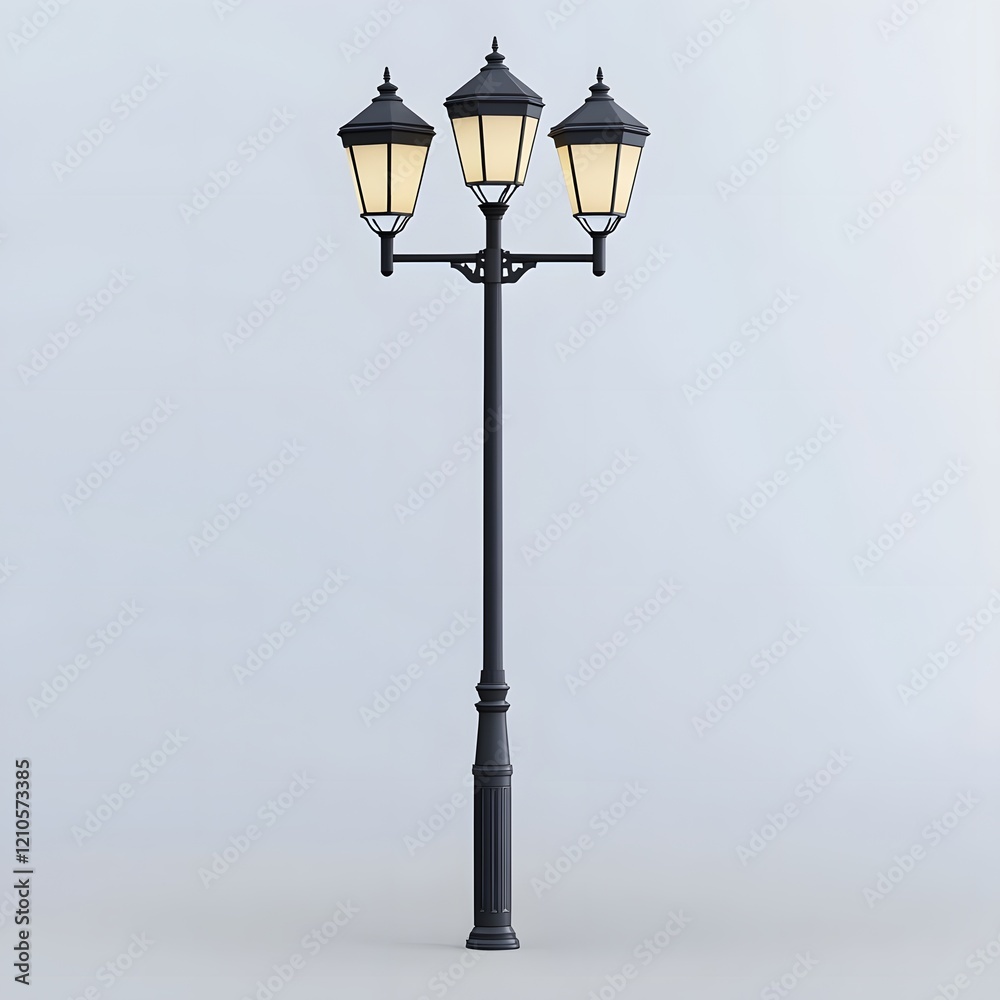 Sleek Modern Street Lamp Post Illuminating an Urban City Scene on a Bright Background Sleek Modern Street Lamp Post Illuminating an Urban City Scene on a Bright Background