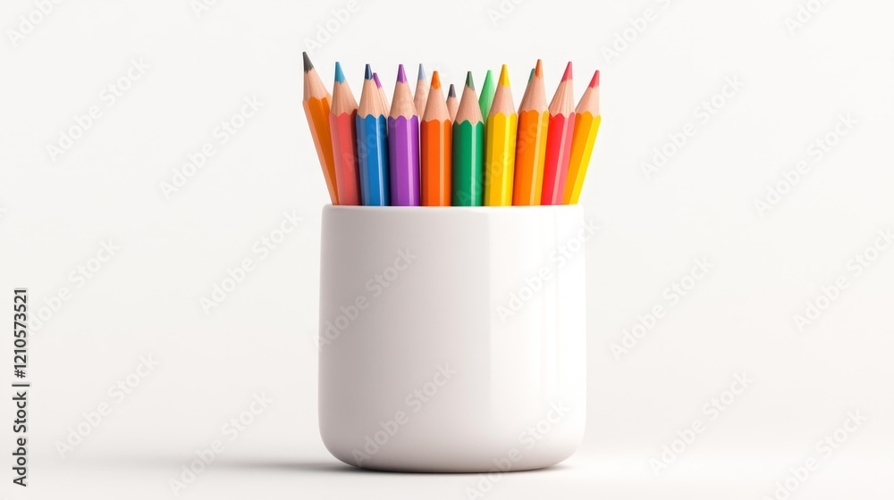 Fototapeta premium Colorful Pencils in White Holder for Desk Organization. Generative AI