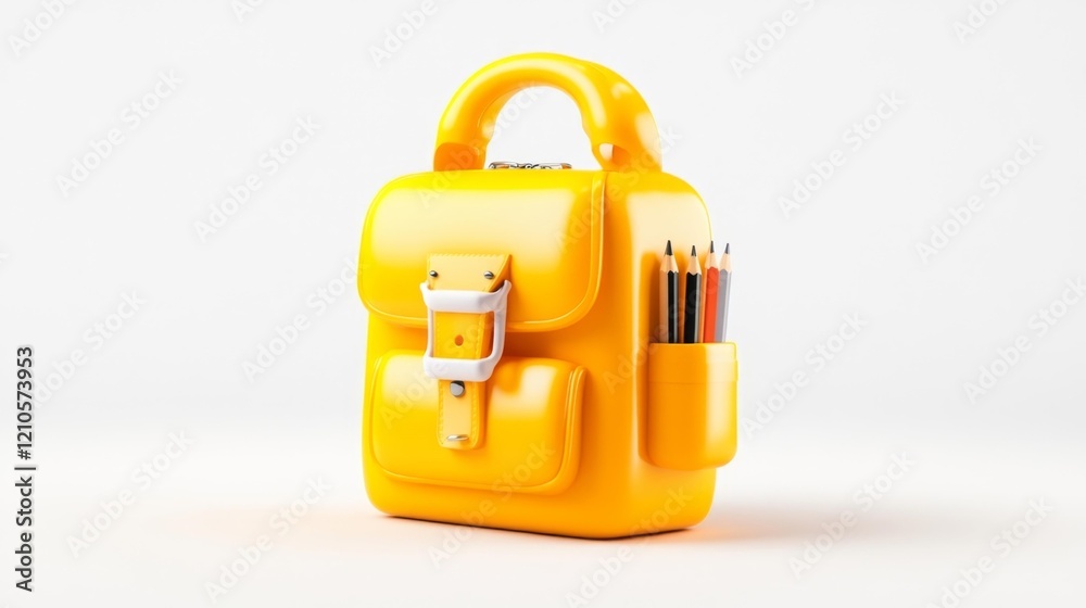 Yellow Backpack with Pencil Case on White Background. Generative AI Yellow Backpack with Pencil Case on White Background. Generative AI