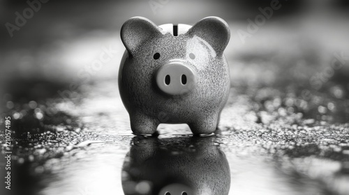 Piggy bank placed on a shiny floor in a modern indoor space during daylight