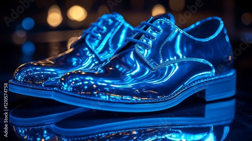 Elegant orange dress shoes displayed on polished wooden floor in stylish inte...