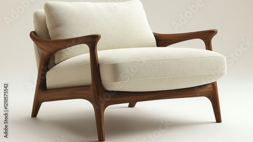 Stylish armchair with wooden frame in light fabric suitable for modern living...