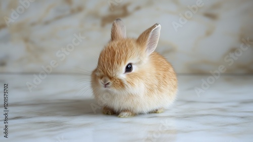 Soft white rabbit resting beside a vase of dried flowers on a marble surface