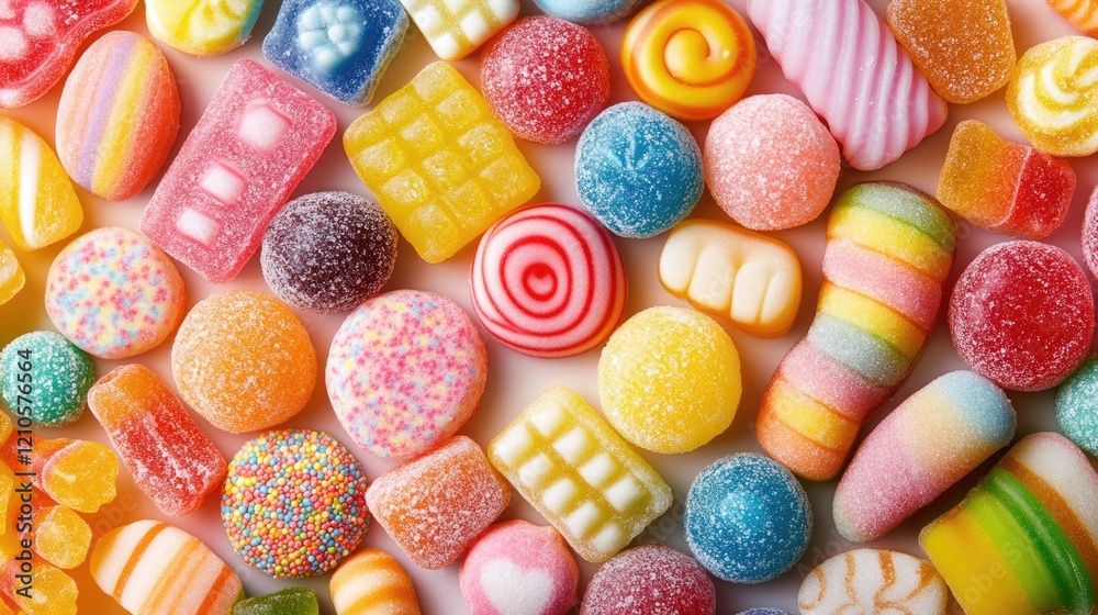 Fototapeta premium Vibrant Assorted Gummy Candies: Closeup of Colorful Jelly Sweets on a Bright Abstract Background