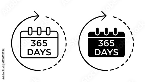 365 day Icons set in black filled and stroke line style