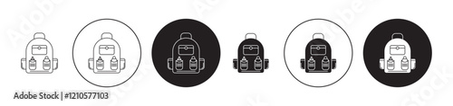baby bag icons set in black filled and stroke line style