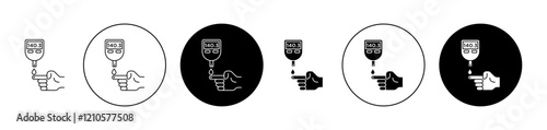 Blood sugar test icons set in black filled and stroke line style